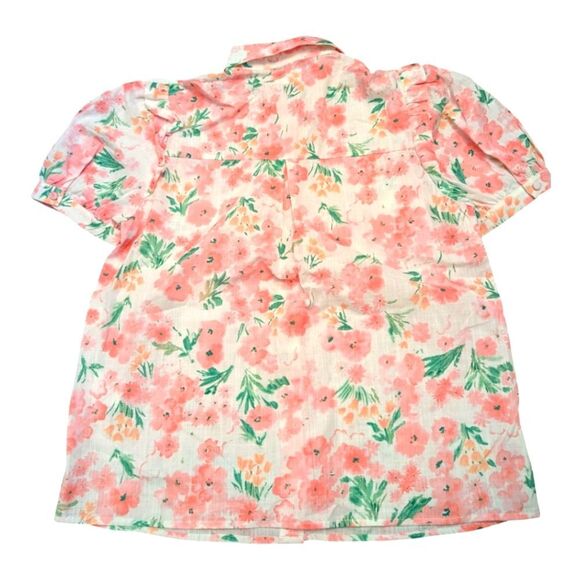 Nwot Floral Watercolor Pink White Button Down Blouse Small Maison Stella - Picture 2 of 7